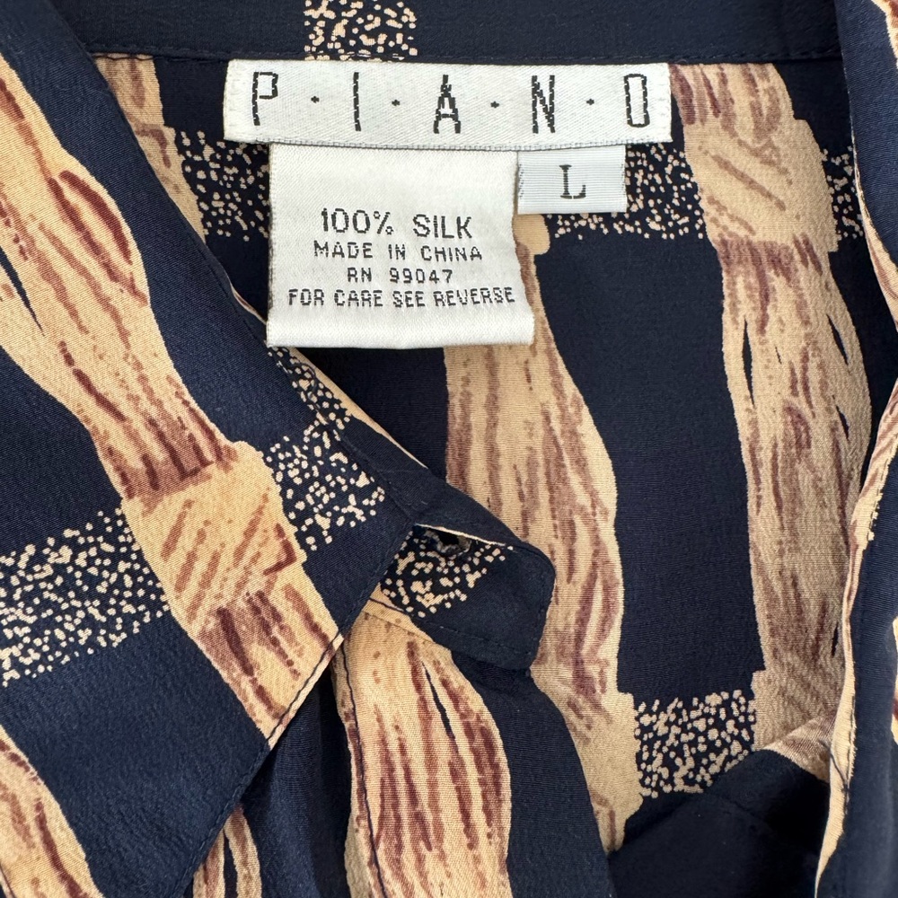 Vintage PIANO 100% Silk Button Up Blouse – Size Large